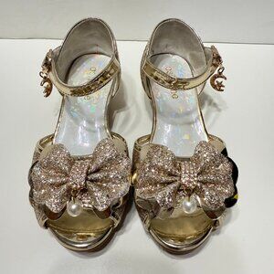 Girls Heeled Sandals Gold Tone Glitter Size 11c